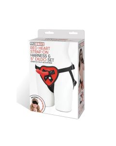 Lux Fetish 5" Dildo w/Red Heart Strap On Harness Set
