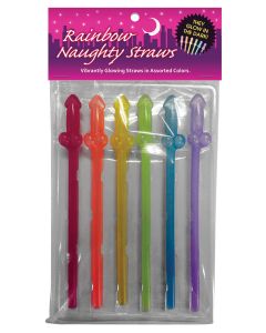 Naughty Glow in the Dark Rainbow Straws - Pack of 6