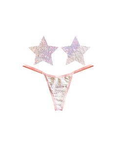 Neva Nude Naughty Knix Princess Bride Flip Sequin G-String & Pasties - Pink/White O/S